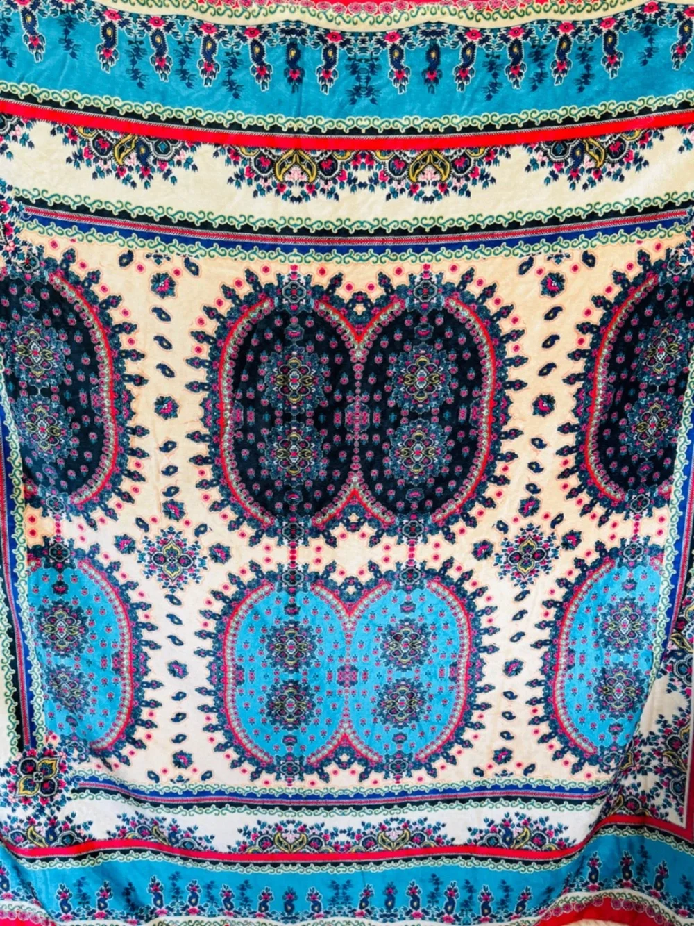 Johnny Was Spring Phoenix Cozy Blanket 75x68 Blue Red Reversible Soft Thick Boho